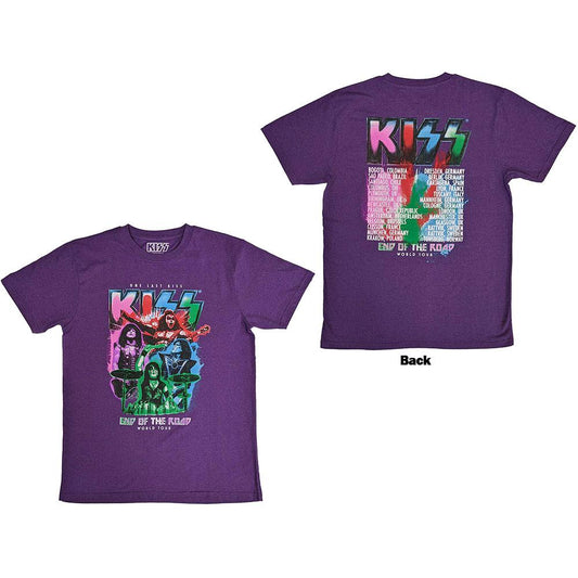 Purple - Front - Kiss Unisex Adult End Of The Road Colour Pop Back Print T-Shirt