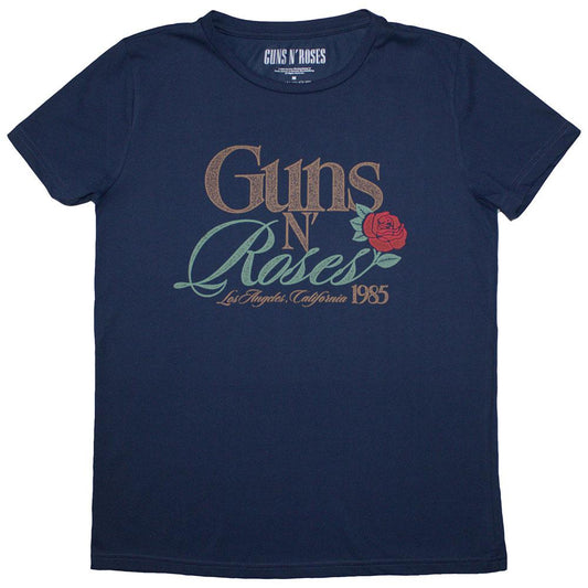 Denim Blue - Front - Guns N Roses Womens-Ladies California 1985 T-Shirt