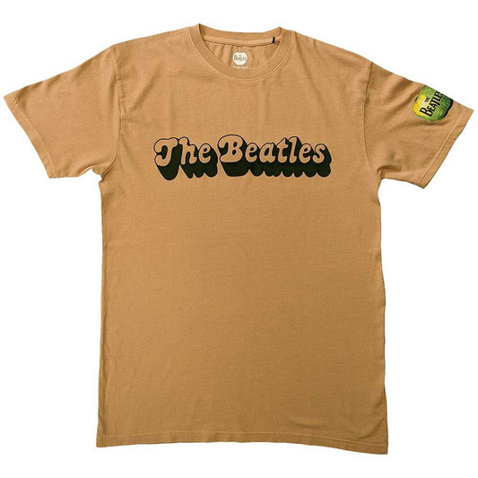 Sand - Front - The Beatles Unisex Adult 70s Sleeve Print Logo T-Shirt