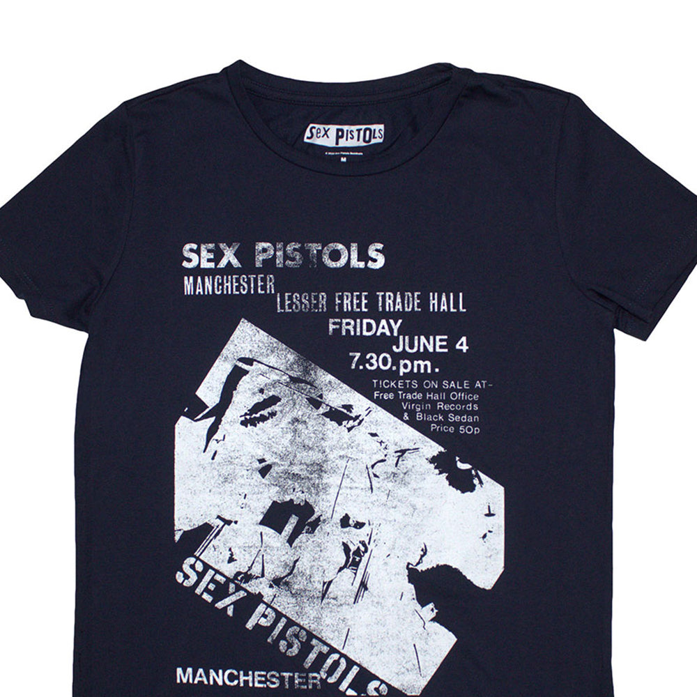 Navy Blue - Back - Sex Pistols Womens-Ladies Manchester Flyer T-Shirt