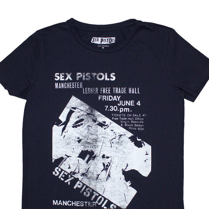 Navy Blue - Back - Sex Pistols Womens-Ladies Manchester Flyer T-Shirt