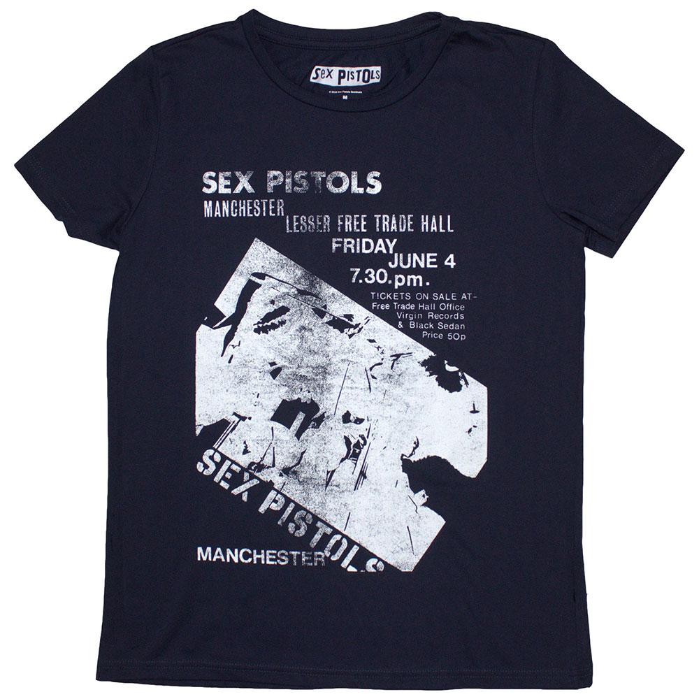 Navy Blue - Front - Sex Pistols Womens-Ladies Manchester Flyer T-Shirt