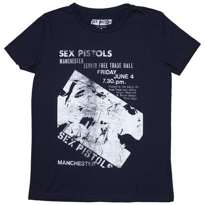 Navy Blue - Front - Sex Pistols Womens-Ladies Manchester Flyer T-Shirt