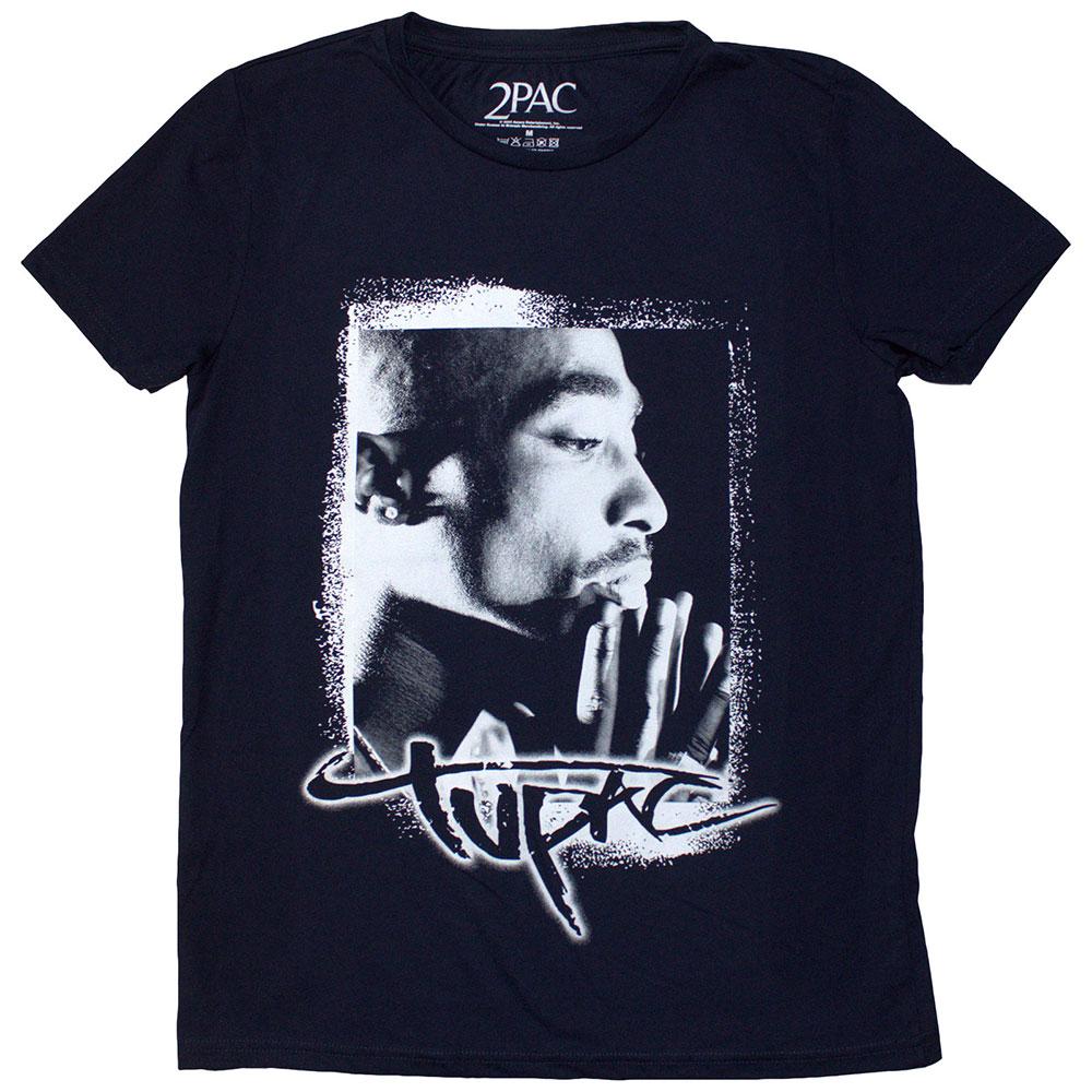 Navy Blue - Front - Tupac Shakur Womens-Ladies Spray Photo T-Shirt