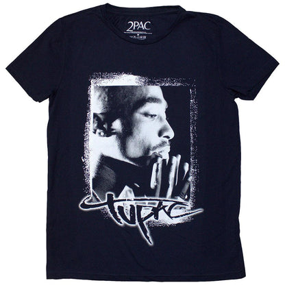 Navy Blue - Front - Tupac Shakur Womens-Ladies Spray Photo T-Shirt