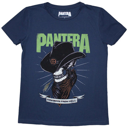 Denim Blue - Front - Pantera Womens-Ladies Skeleton Cowboy T-Shirt
