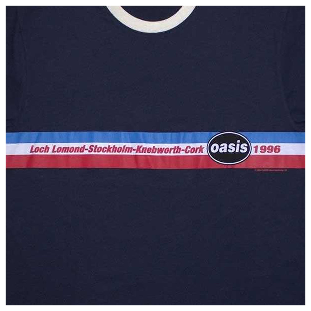 Navy Blue - Back - Oasis Unisex Adult 1996 Tour Horizontal Stripe Ringer T-Shirt