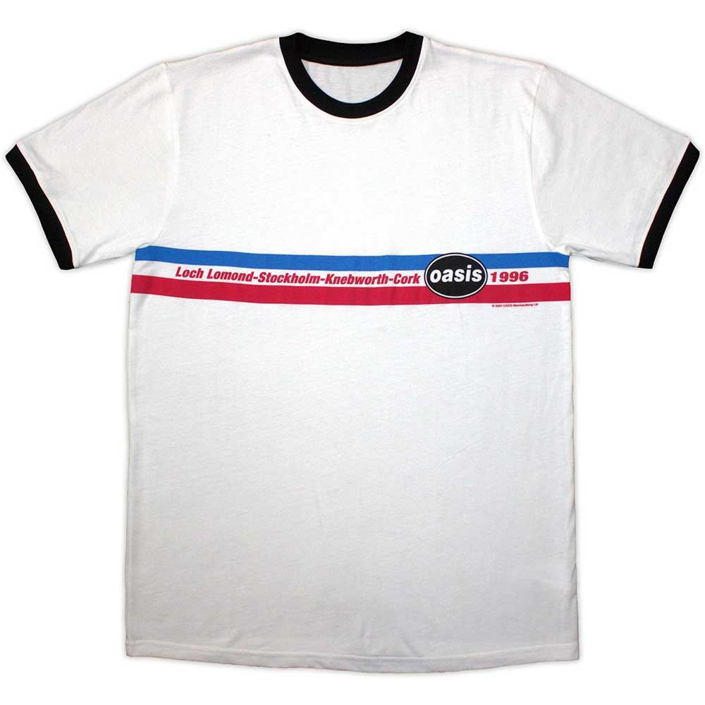 White - Front - Oasis Unisex Adult 1996 Tour Horizontal Stripe Ringer T-Shirt