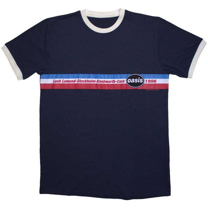 Navy Blue - Front - Oasis Unisex Adult 1996 Tour Horizontal Stripe Ringer T-Shirt