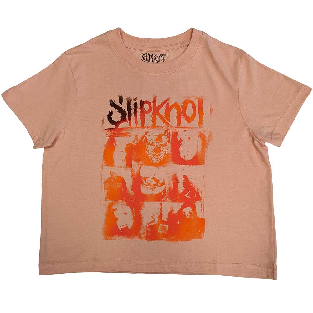 Pink - Front - Slipknot Womens-Ladies The End, So Far Faces Grid Crop Top