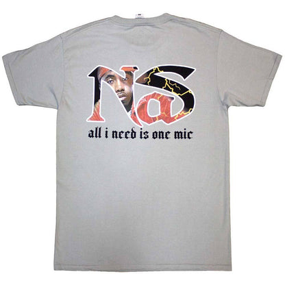 Grey - Back - Nas Unisex Adult One Mic Back Print T-Shirt