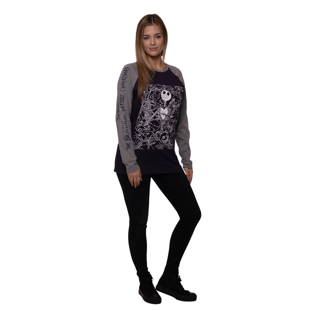 Navy Blue-Grey - Lifestyle - Nightmare Before Christmas Unisex Adult Jack Crowd Long-Sleeved T-Shirt