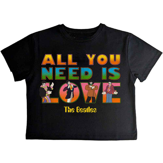 Black - Front - The Beatles Womens-Ladies Yellow Submarine AYNIL Stacked Crop Top