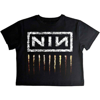 Black - Front - Nine Inch Nails Womens-Ladies Downward Spiral Crop Top