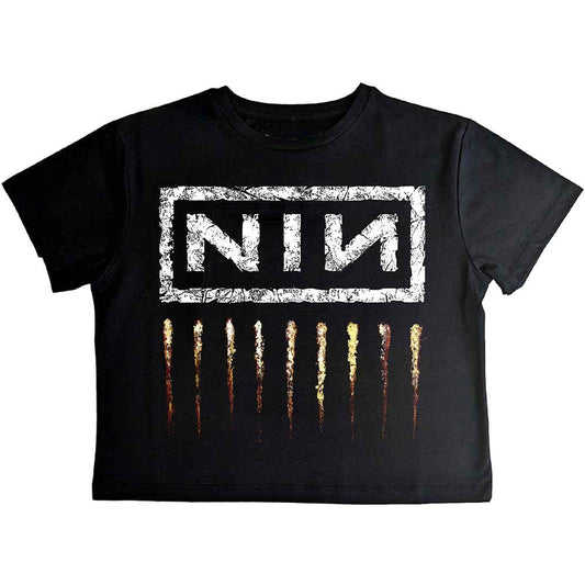 Black - Front - Nine Inch Nails Womens-Ladies Downward Spiral Crop Top