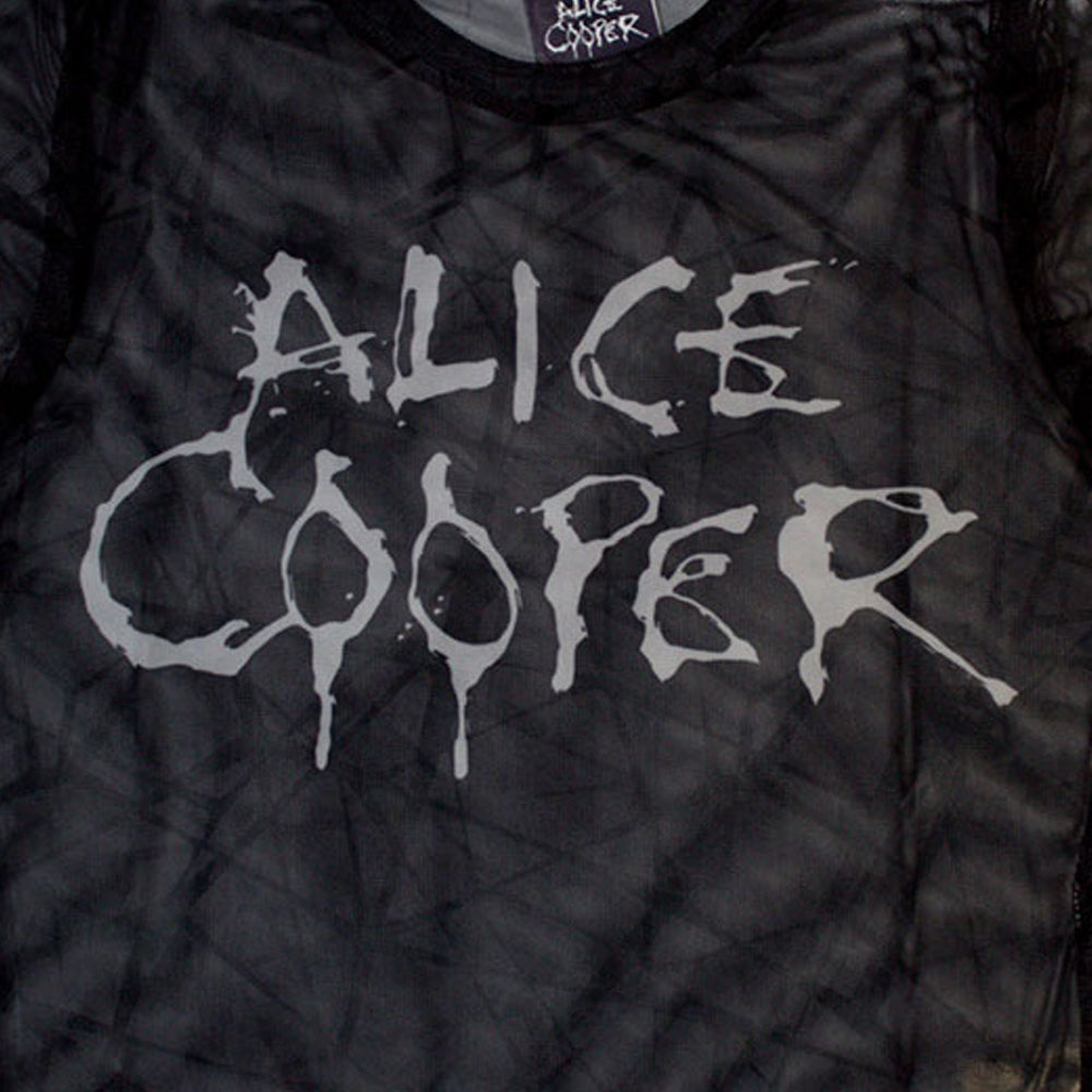 Black - Back - Alice Cooper Womens-Ladies Dripping Logo Mesh Crop Top