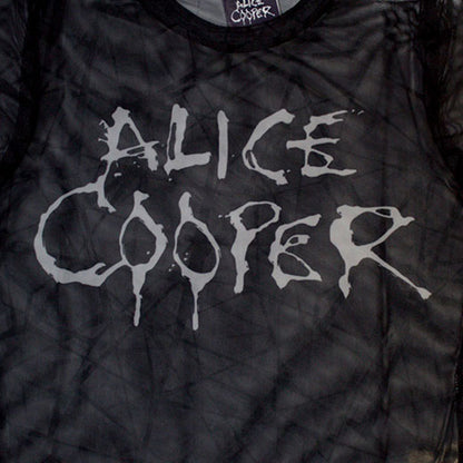 Black - Back - Alice Cooper Womens-Ladies Dripping Logo Mesh Crop Top