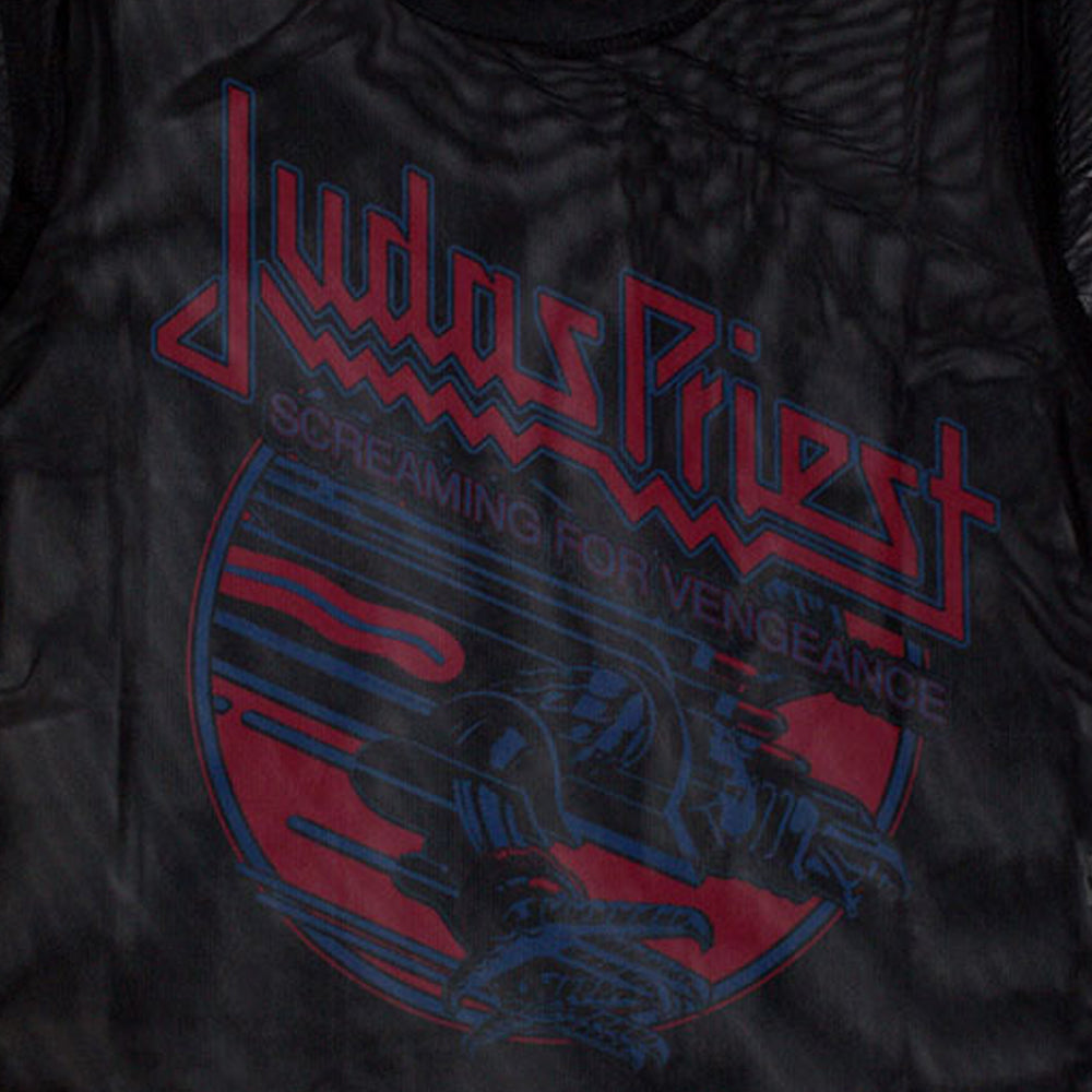 Black - Back - Judas Priest Womens-Ladies Screaming For Vengeance Mesh Crop Top