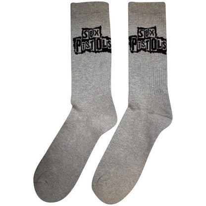 Grey - Back - Sex Pistols Unisex Adult Stacked Logo Terrycloth Socks