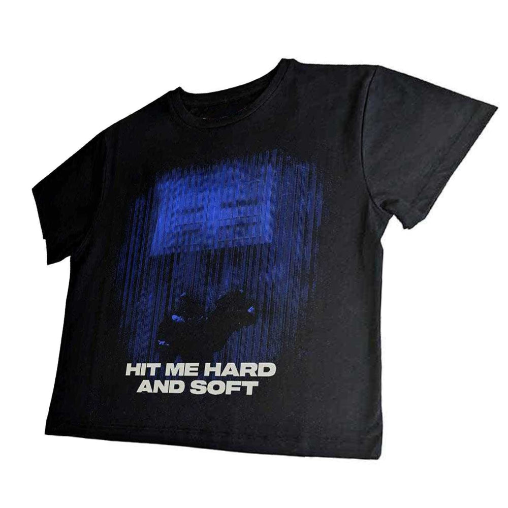 Black-Blue - Back - Billie Eilish Womens-Ladies Hit Me Hard And Soft Lines Crop Top