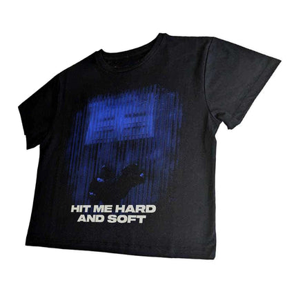 Black-Blue - Back - Billie Eilish Womens-Ladies Hit Me Hard And Soft Lines Crop Top