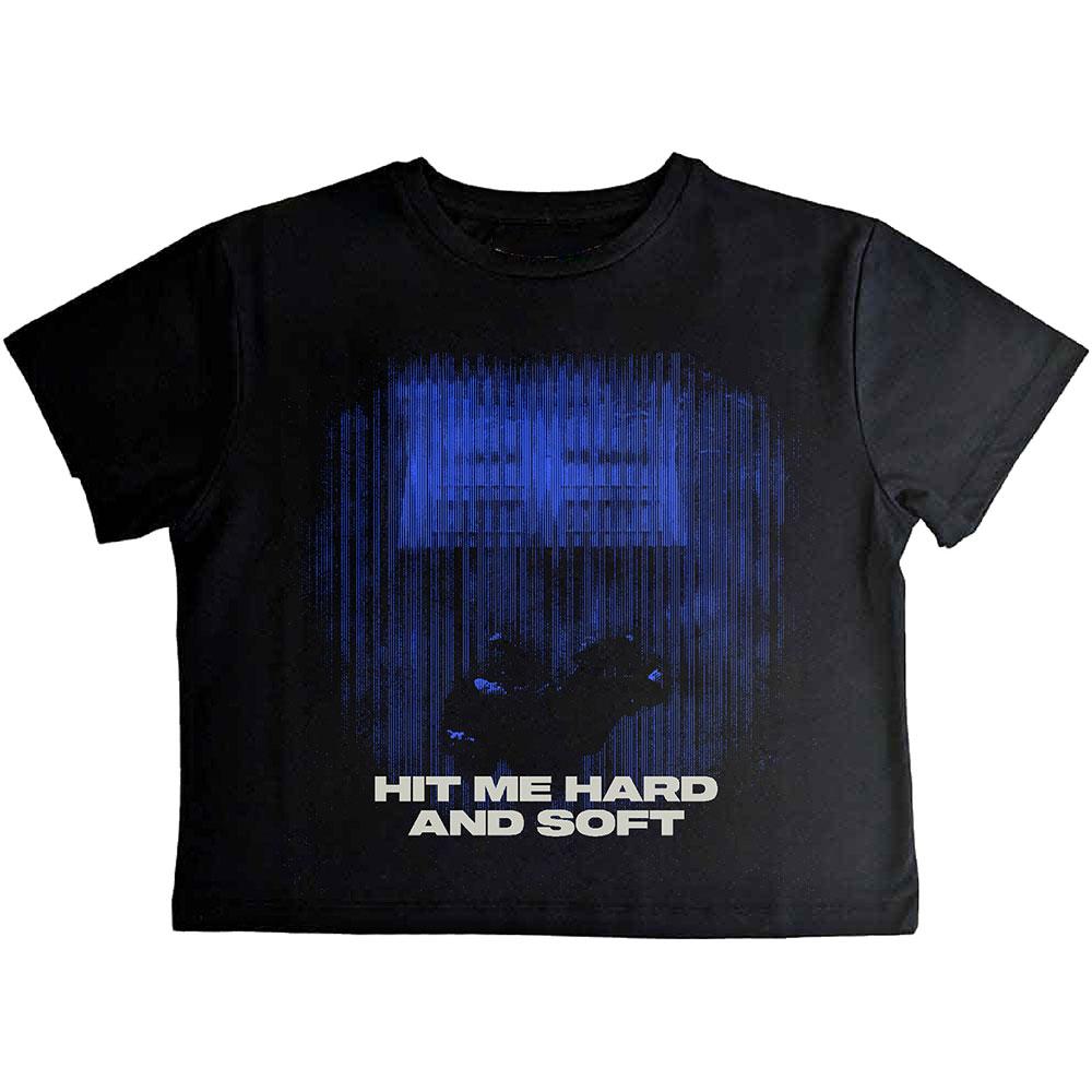 Black-Blue - Front - Billie Eilish Womens-Ladies Hit Me Hard And Soft Lines Crop Top