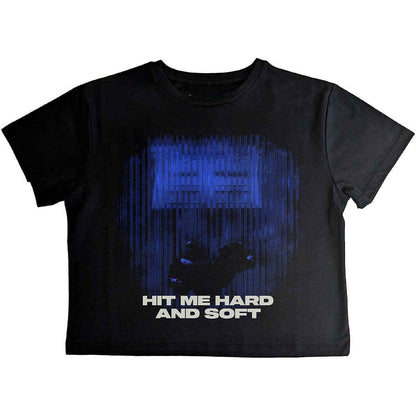 Black-Blue - Front - Billie Eilish Womens-Ladies Hit Me Hard And Soft Lines Crop Top