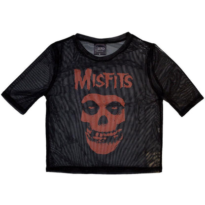 Black-Orange - Front - Misfits Womens-Ladies Skull Mesh Logo Crop Top