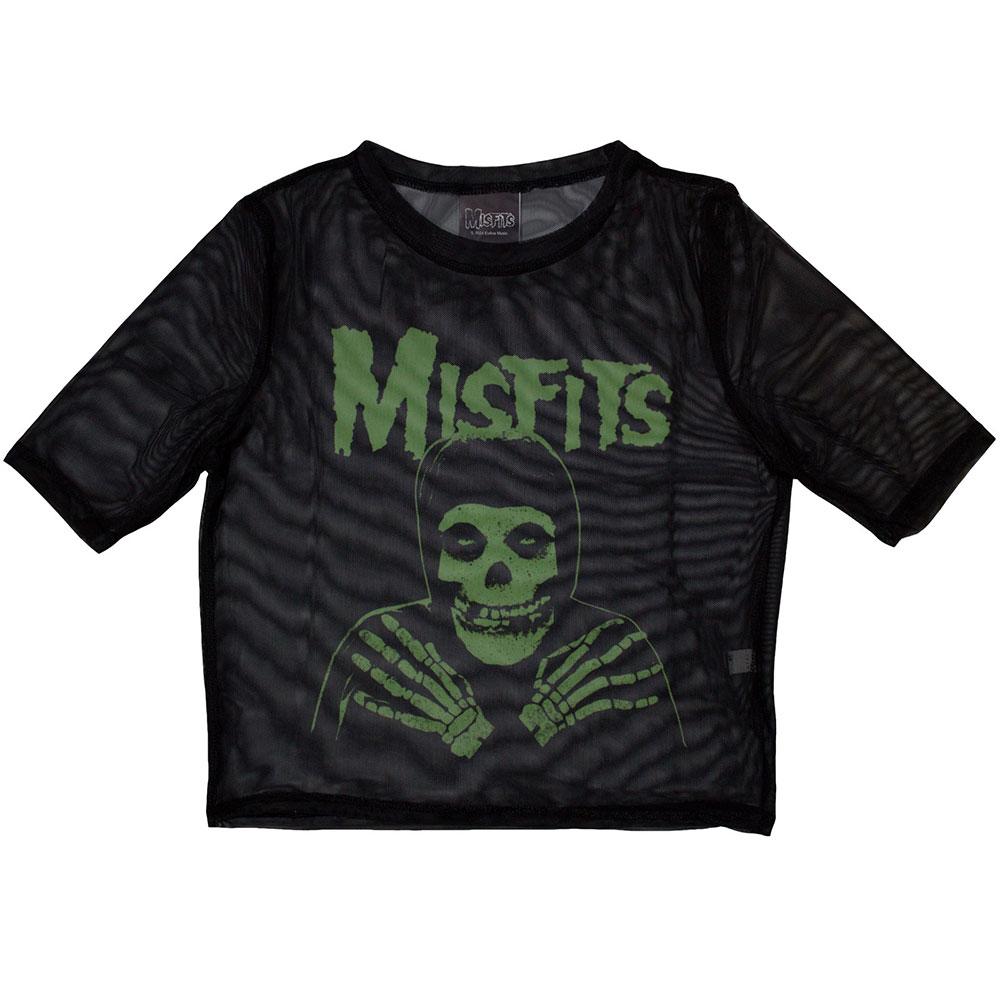 Black - Front - Misfits Womens-Ladies Green Hands Mesh Crop Top