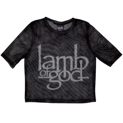 Black - Front - Lamb Of God Womens-Ladies Logo Mesh Crop Top