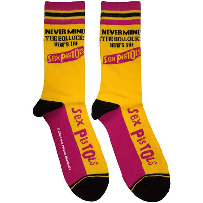 Yellow - Front - Sex Pistols Unisex Adult Never Mind The Bollocks Striped Socks