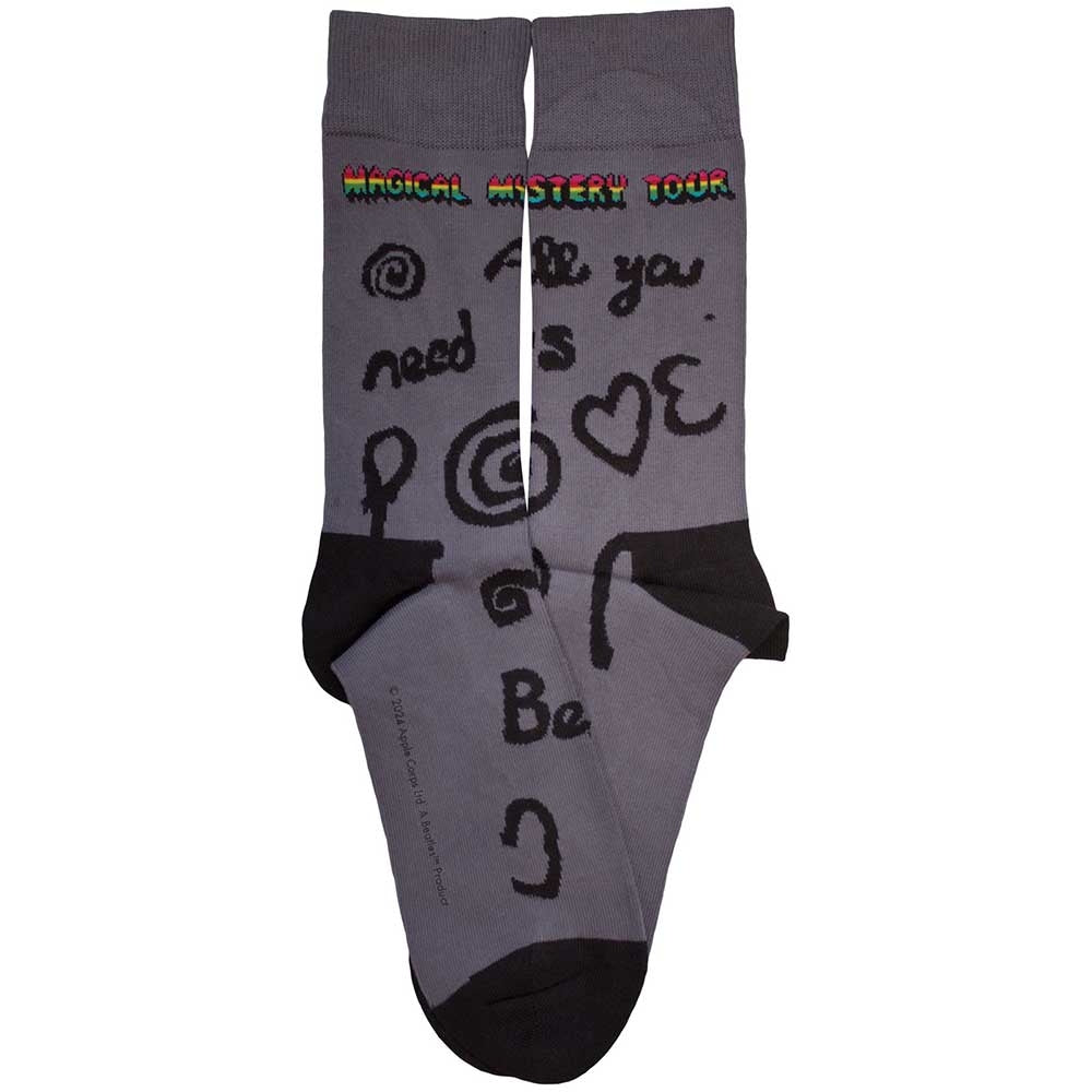 Charcoal Grey - Back - The Beatles Unisex Adult Magical Mystery Tour All You Need Is Love Socks