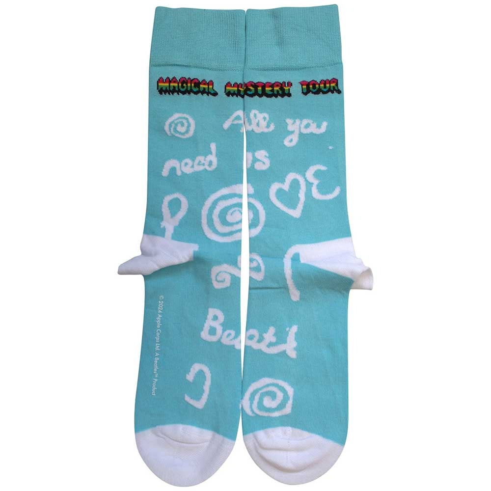 Light Blue - Back - The Beatles Unisex Adult Magical Mystery Tour All You Need Is Love Socks
