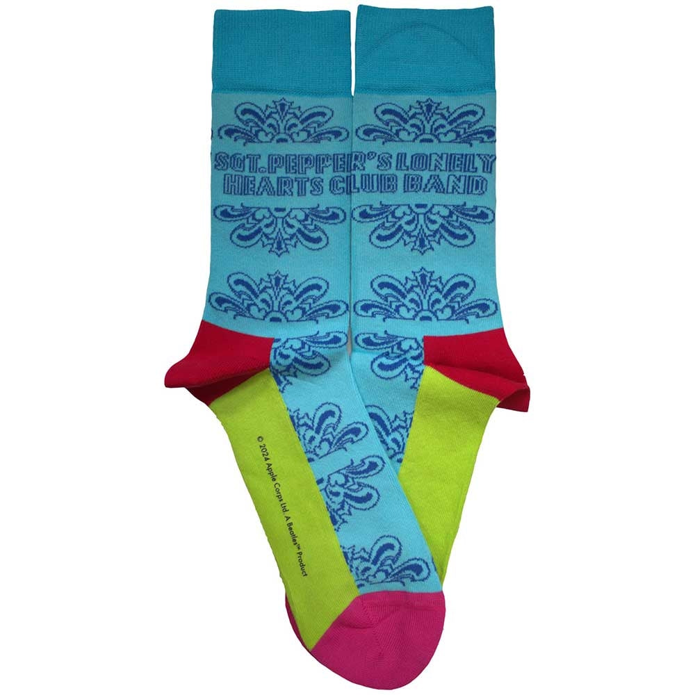 Light Blue - Back - The Beatles Unisex Adult Sgt Pepper Text Outlines Socks