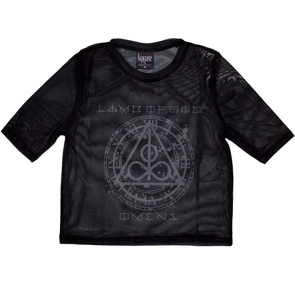 Black - Front - Lamb Of God Womens-Ladies Omens Clock Mesh Crop Top