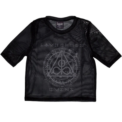 Black - Front - Lamb Of God Womens-Ladies Omens Clock Mesh Crop Top