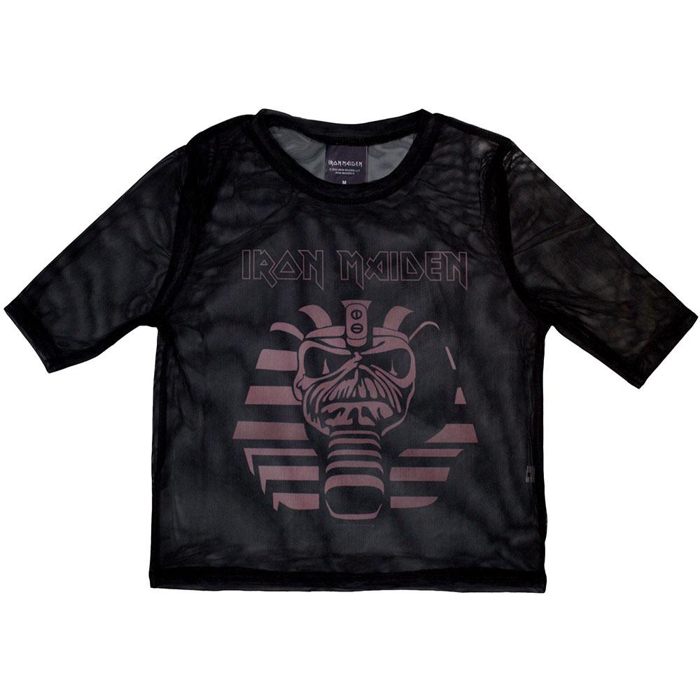 Black - Front - Iron Maiden Womens-Ladies Powerslave Mummy Mesh Crop Top