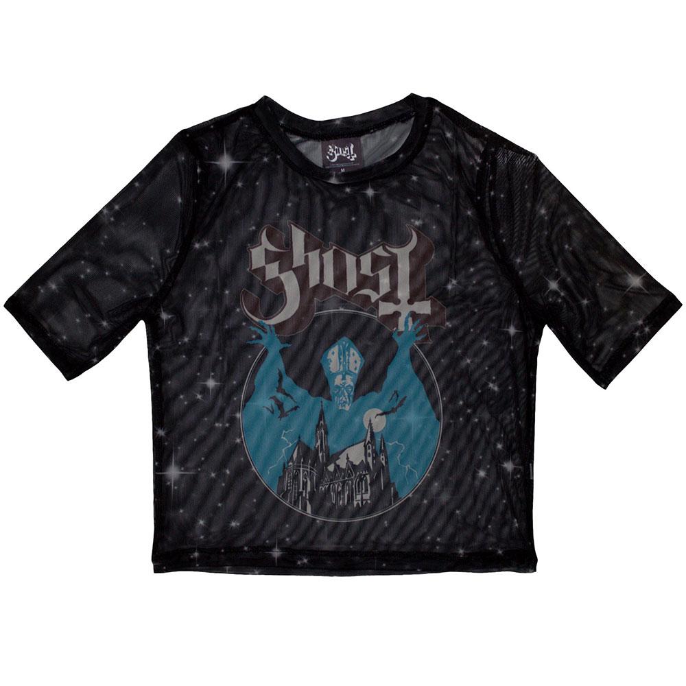 Black - Front - Ghost Womens-Ladies Opus Mesh Crop Top
