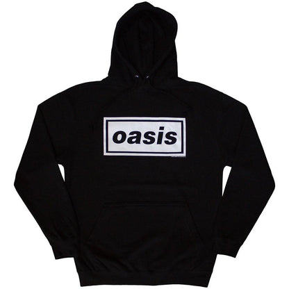 Black - Front - Oasis Unisex Adult Decca Logo Pull Over Hoodie