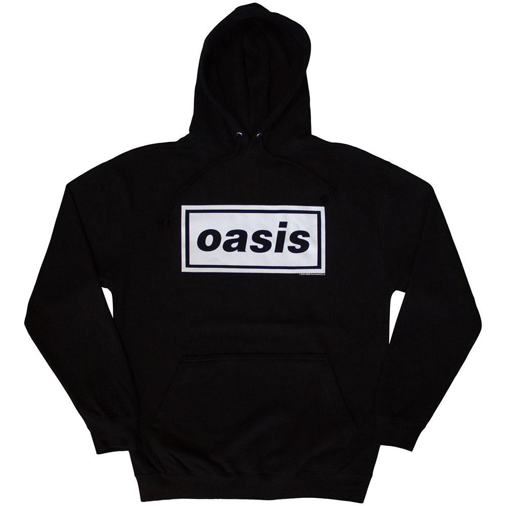 Black - Front - Oasis Unisex Adult Decca Logo Pull Over Hoodie