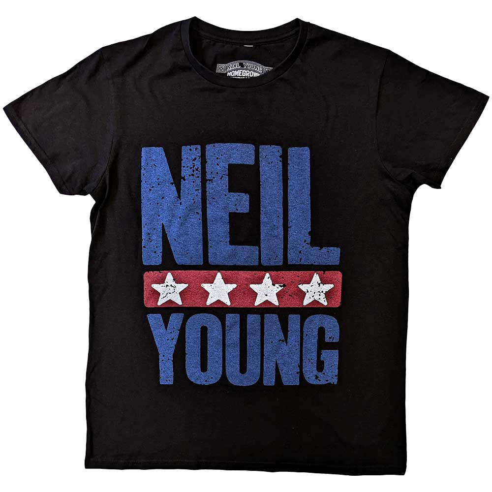 Black - Front - Neil Young Unisex Adult Star Logo T-Shirt