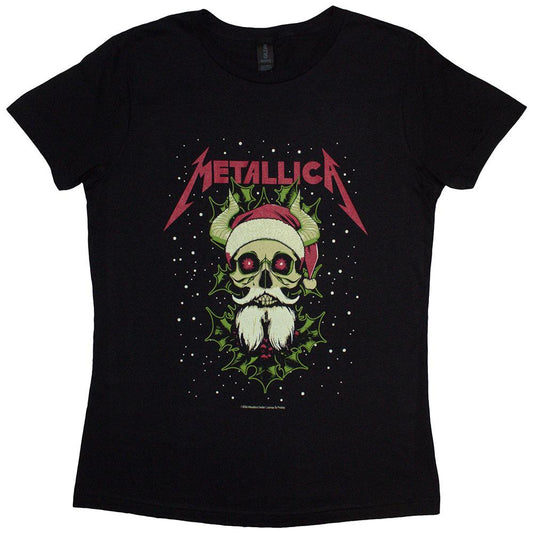 Black - Front - Metallica Womens-Ladies Santa Horns T-Shirt