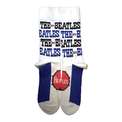 White - Back - The Beatles Unisex Adult Budokan Poster & Drum Logo Socks