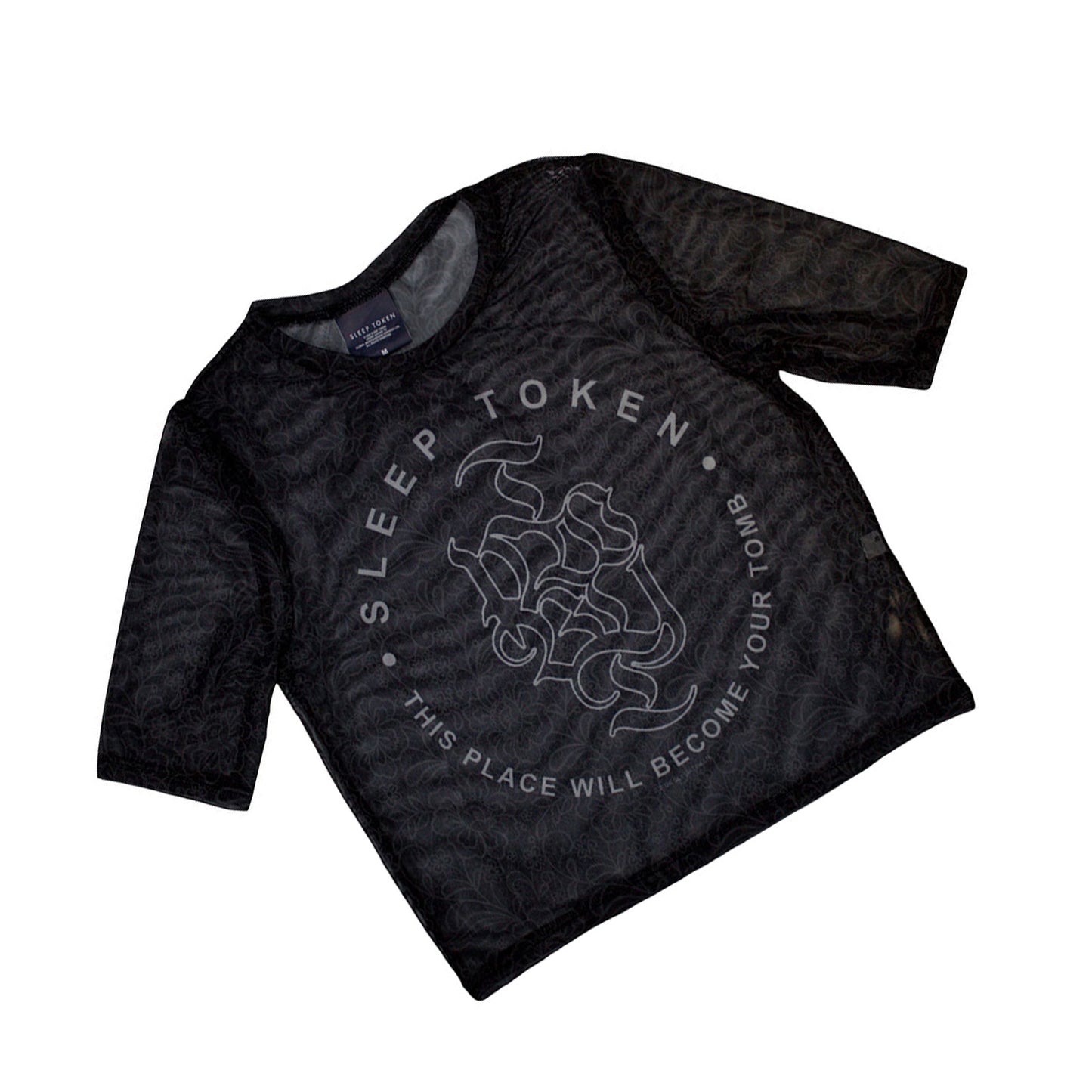 Black - Back - Sleep Token Womens-Ladies Tomb Mesh Crop Top