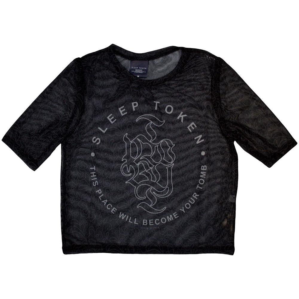 Black - Front - Sleep Token Womens-Ladies Tomb Mesh Crop Top