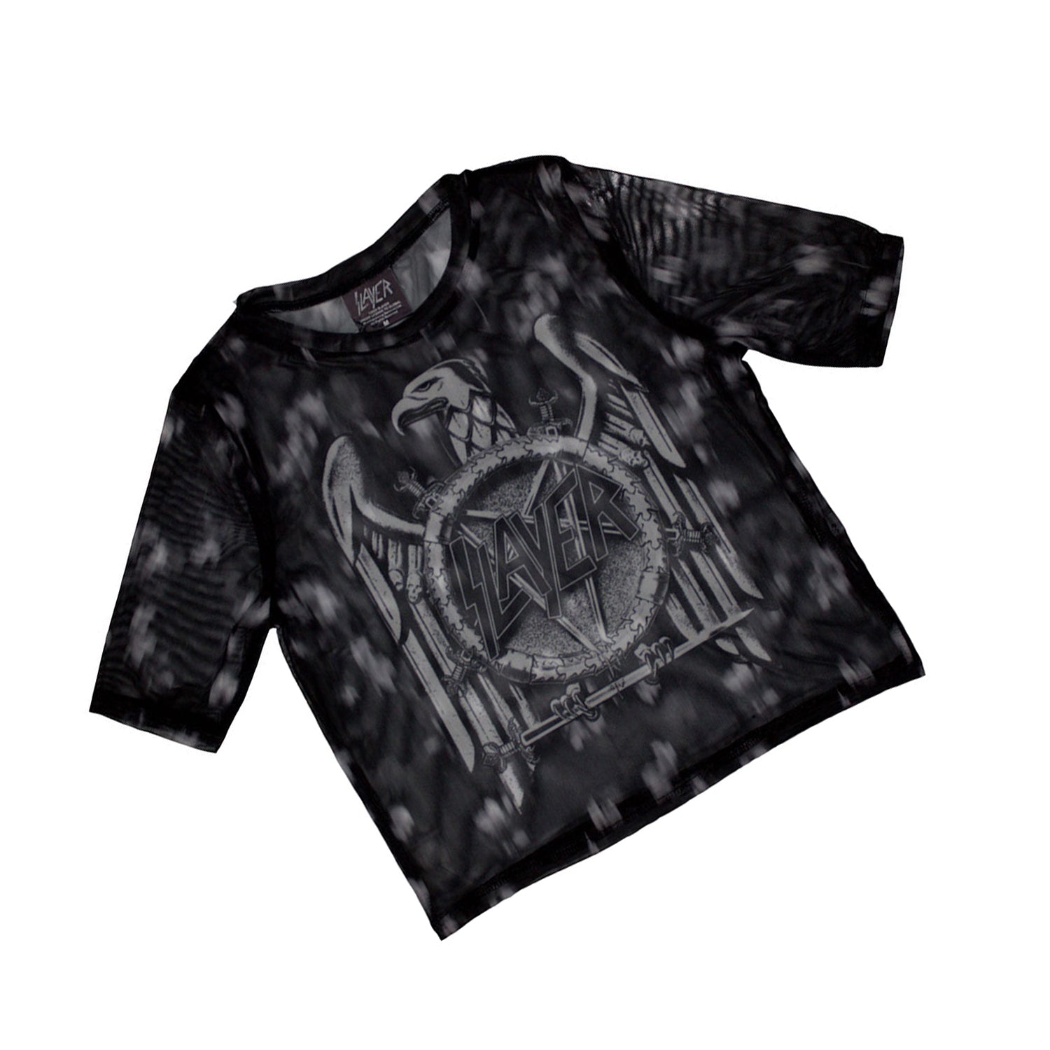 Black - Back - Slayer Womens-Ladies Mono Eagle Mesh Crop Top