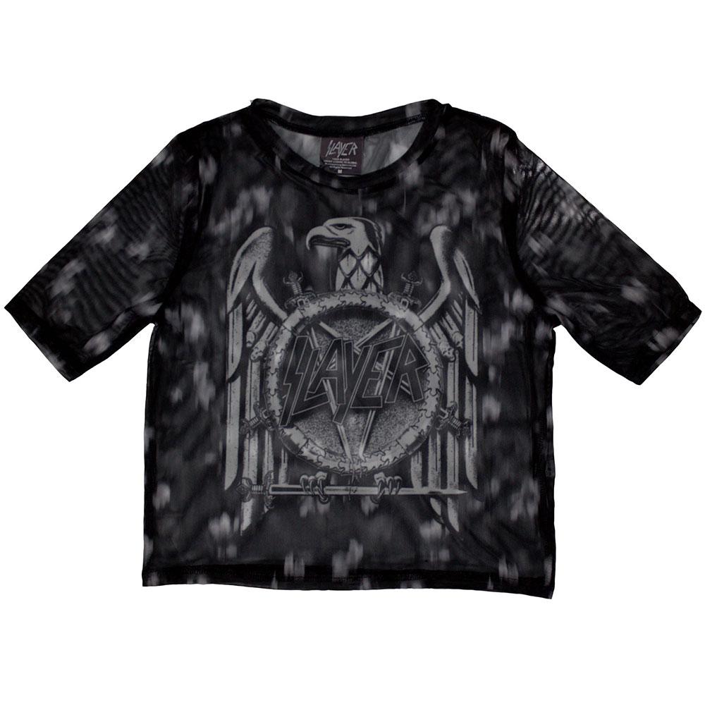 Black - Front - Slayer Womens-Ladies Mono Eagle Mesh Crop Top