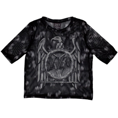 Black - Front - Slayer Womens-Ladies Mono Eagle Mesh Crop Top