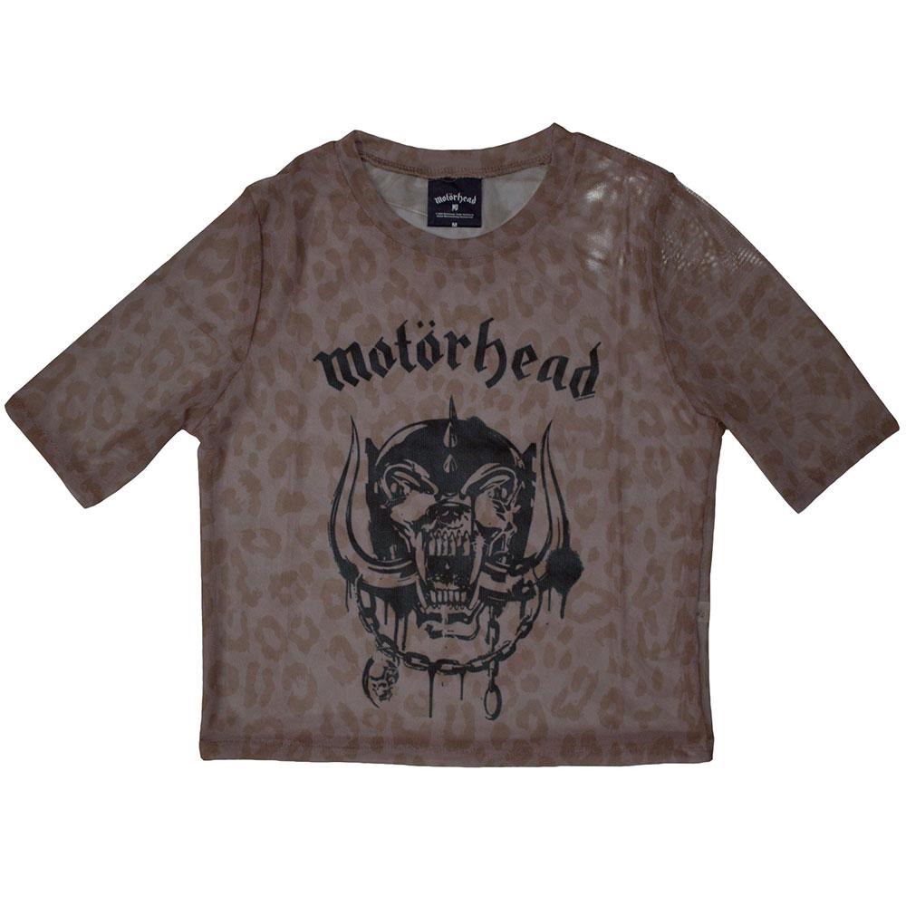 Brown-Black - Front - Motorhead Womens-Ladies War Pig Mesh Crop Top