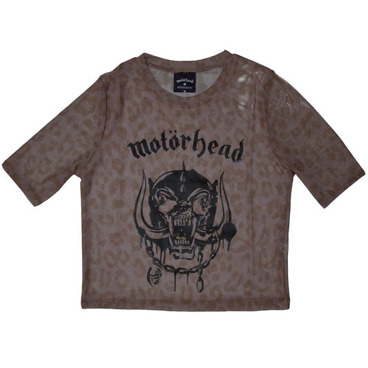 Brown-Black - Front - Motorhead Womens-Ladies War Pig Mesh Crop Top